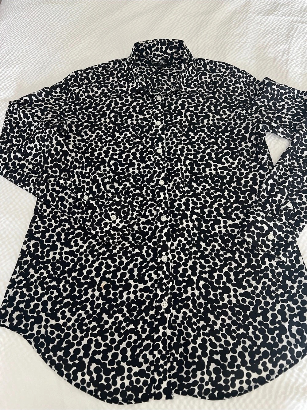 Banana Republic Dillon-Fit Polka Dot Shirt Black & White XS